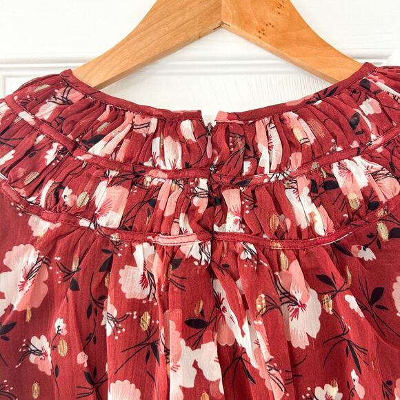 NWOT Walter Baker Red Floral Ruffle Blouse Sheer Long Sleeve Top Size Large - Picture 6 of 9
